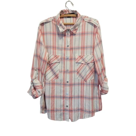 Sanctuary Tops - Sanctuary Boyfriend Fit Plaid Button Down Shirt Blue Red Size M Cabincore